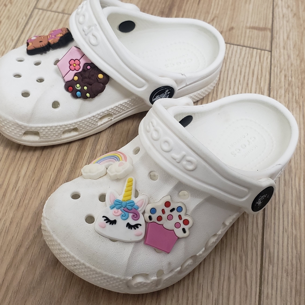 CROCS Kids White Water Shoes with Cute Charms